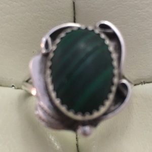 Vintage Navajo CT Signed 925 & Malachite Ring Sz 9